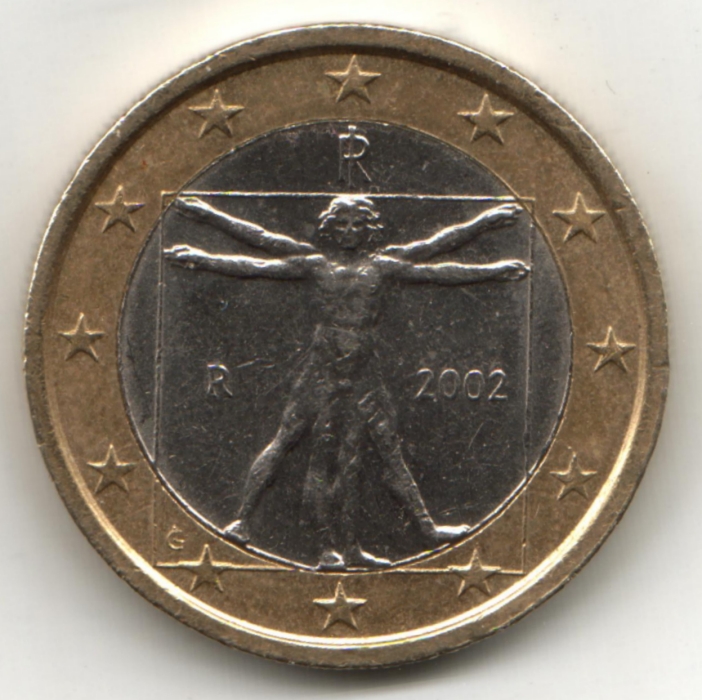 Leonardo's Vitruvian Man on the one euro coin of Italy